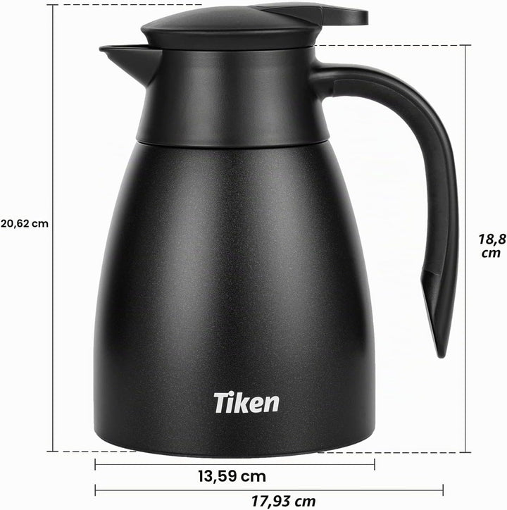 Tiken 1L Thermoskanne Edelstahl Doppelwandige Vakuumisolierung Isolierkanne Kaffeekanne Schwarz Schw