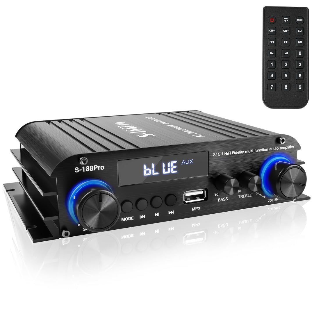 2.1 Kanal Stereo Audio Verstärker, Bluetooth 5.0 HiFi Endstufe mit Subwoofer-Ausgang, 300W×2+360W, U