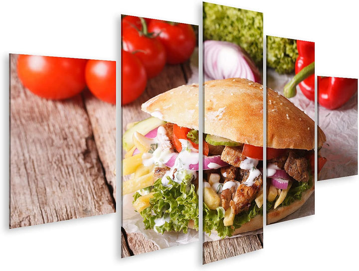 islandburner Bild auf Leinwand Fast Food Döner Kebab Mit Fleisch Gemüse Und Pommes Frites Close Up A