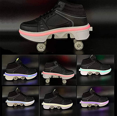 Schuhe mit Rollen LED Leuchtend Skates 4-Rad Verstellbare Rollschuhe Verstecktes Rad für Laufsportsc