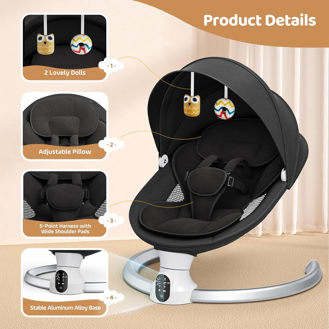 Babyschaukel Elektrisch,Helangel Elektronischer Baby Schaukelsitz mit Kabel und mit Bluetooth Elektr