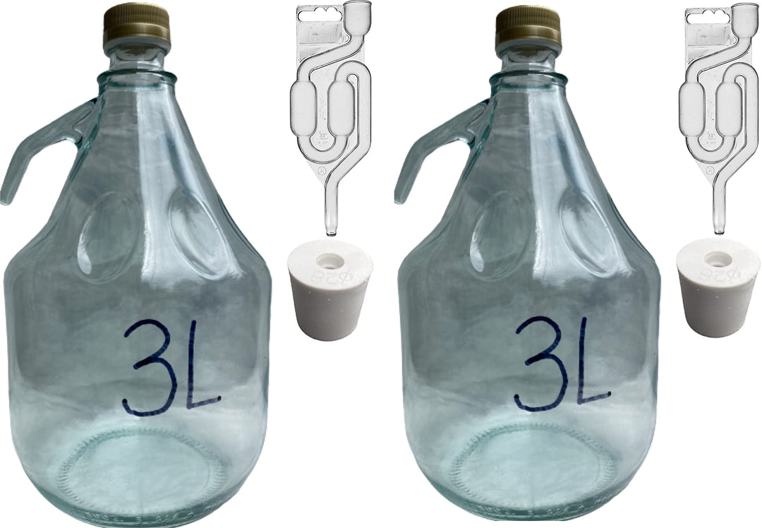 lilawelt24 2X 3L Flasche mit Schraubverschluss + Stopfen + Gärröhrchen GLASBALLON Weinballon GÄRBALL
