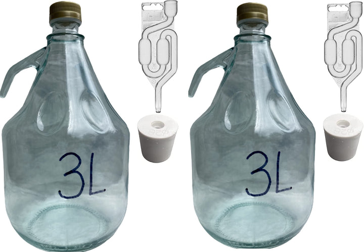 lilawelt24 2X 3L Flasche mit Schraubverschluss + Stopfen + Gärröhrchen GLASBALLON Weinballon GÄRBALL