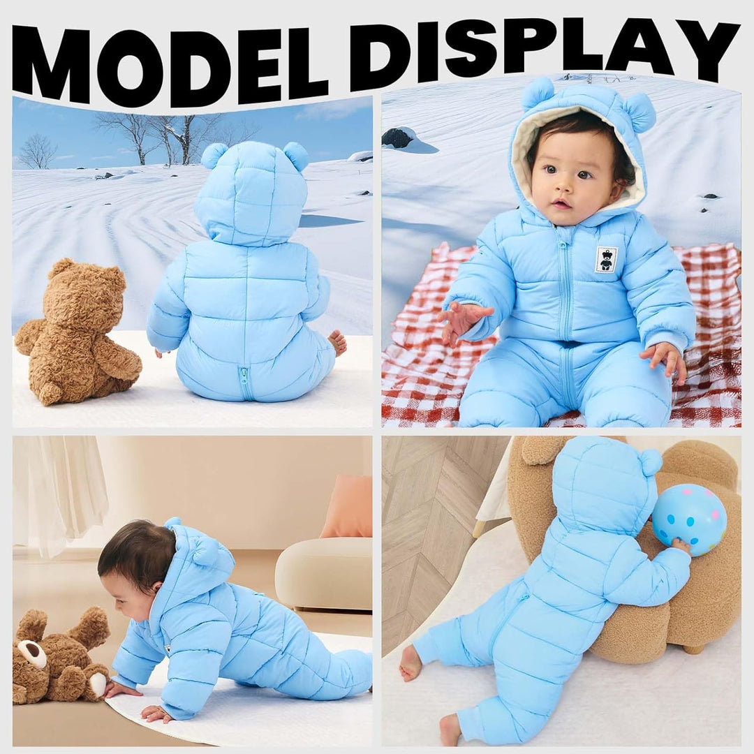 Baby Winter Overall mit Kapuze, Strampler Schneeanzug Jungen Mädchen Langarm Jumpsuit Warm Outfits G