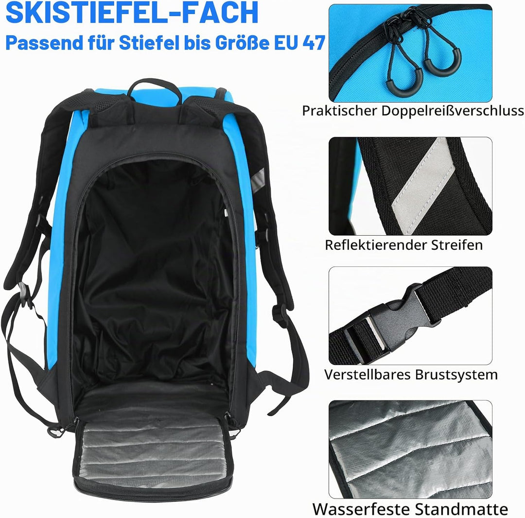 AUMTISC Skischuhtaschen mit Helmfach und Rucksackgurten, Skirucksack Skischuhrucksack mit Helmtasche