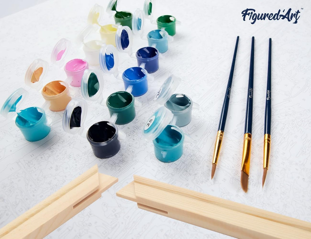 Figured'Art Malen Nach Zahlen Erwachsene Mit Rahmen Zelten am Fluss - Paint by Numbers Basteln DIY B