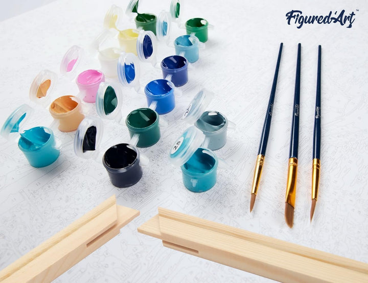 Figured'Art Malen Nach Zahlen Erwachsene Mit Rahmen Zelten am Fluss - Paint by Numbers Basteln DIY B