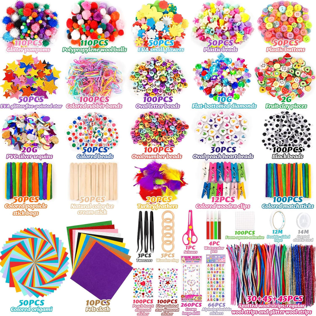 Purpledi 3600+ Stück Bastelset für Kinder Bastelmaterial in Bastelkoffer, Bastelset Kinder DIY Baste