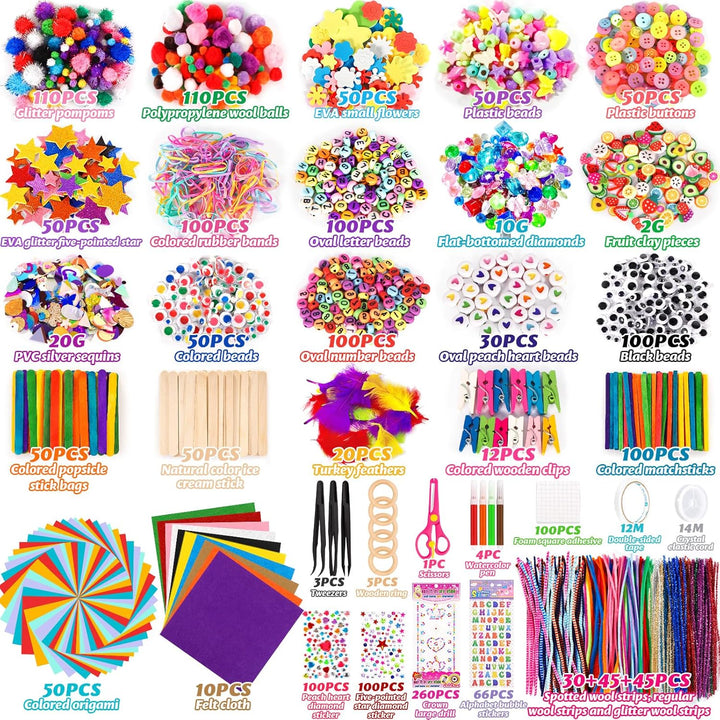 Purpledi 3600+ Stück Bastelset für Kinder Bastelmaterial in Bastelkoffer, Bastelset Kinder DIY Baste