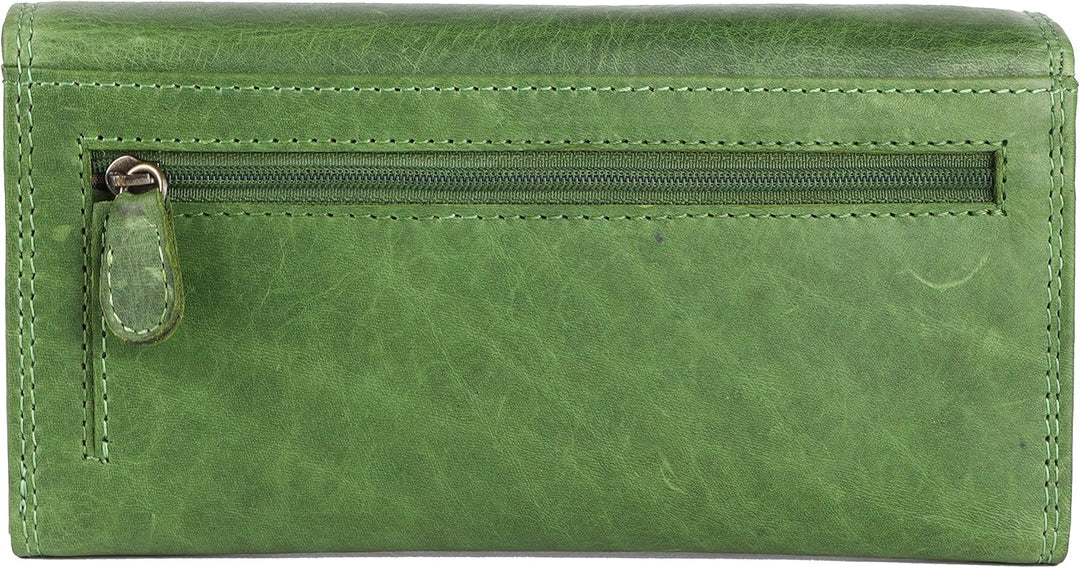 Echtleder Damen Geldbörse Hochwertig Vintage RFID Schutz inklusive Leder Schlüsselanhänger GB-4 Gree