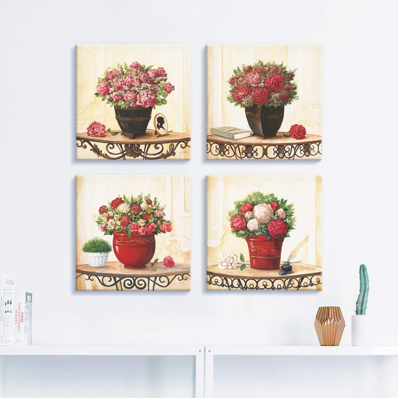 ARTLAND Leinwandbilder auf Holz Wandbild Bild Set 4 teilig je 40x40 cm Quadratisch Natur Blumen Kuns