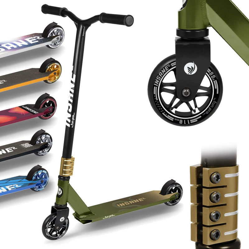 Fun Pro Stunt Scooter Insane2, Stunt Roller mit ABEC 9 Lager, Scooter mit Griptape, 110 mm Rollen mi