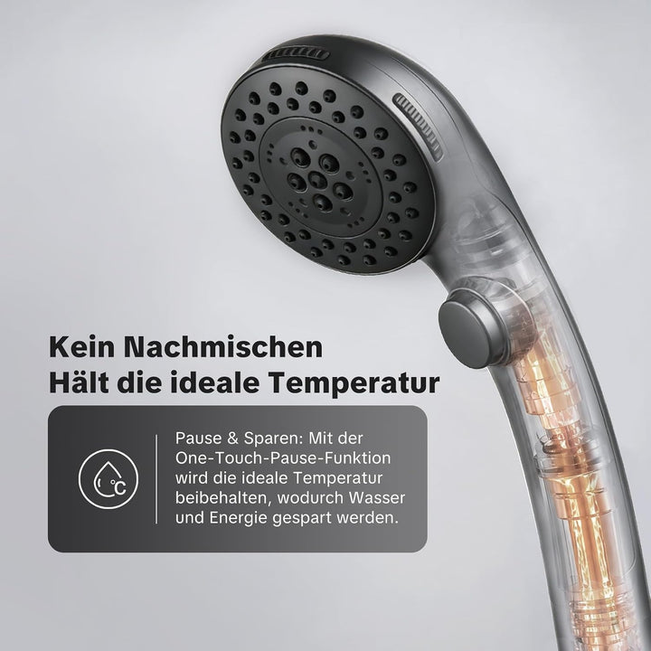 OFFO Duschkopf mit Duschschlauch 1,6m, Stoppfunktion Brausekopf Dusche mit 5 Strahlarten, Wasserspar