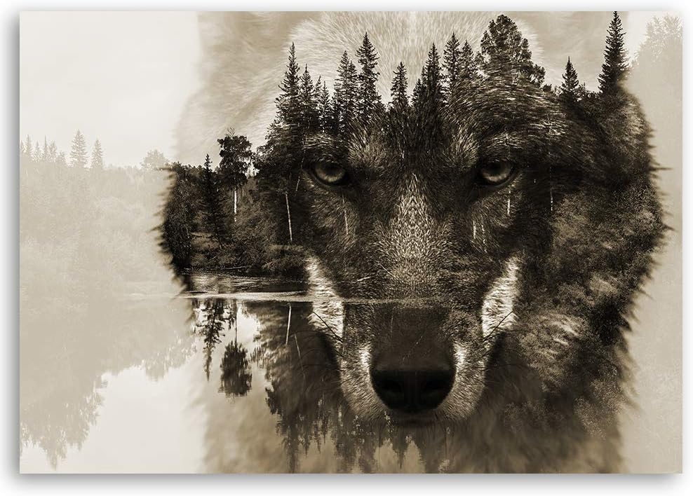 Feeby Bild auf Vlies Leinwand Wald See 90x60 cm Kunstdruck Modern Wandbilder Deko Flur Wohnzimmer Wo