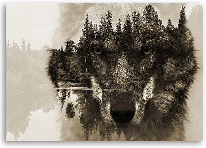 Feeby Bild auf Vlies Leinwand Wald See 90x60 cm Kunstdruck Modern Wandbilder Deko Flur Wohnzimmer Wo