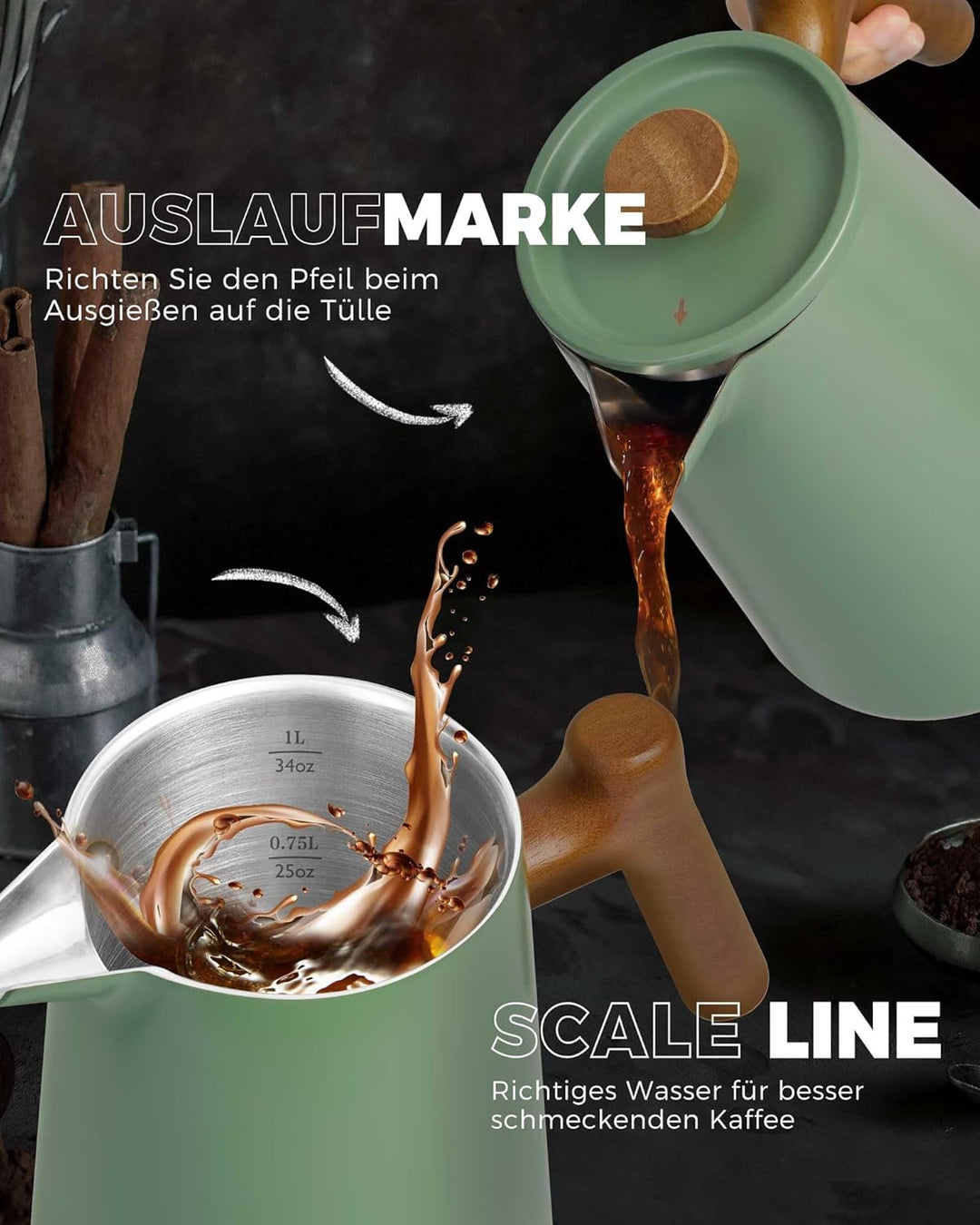 POLIVIAR 7379 French Press 1 Liter Edelstahl, Doppelwandige French Press Thermo Kaffeepresse mit Hol