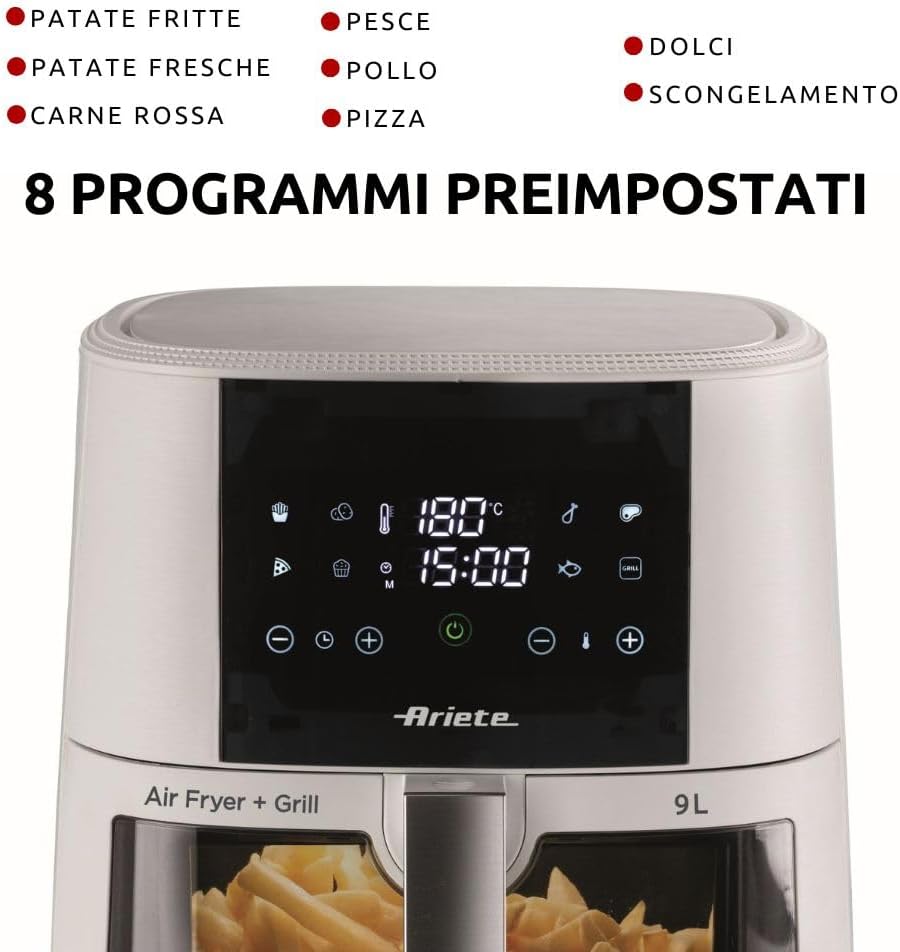 Ariete 4630 Luftfritteuse 9 l, 1500 W, Fassungsvermögen 9 l, Kochkapazität 3,5 kg, 8 voreingestellte