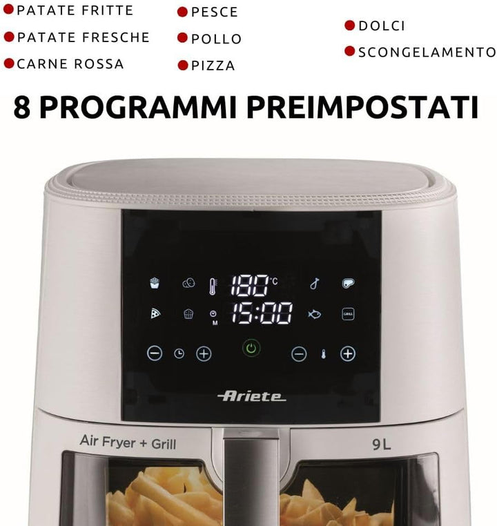 Ariete 4630 Luftfritteuse 9 l, 1500 W, Fassungsvermögen 9 l, Kochkapazität 3,5 kg, 8 voreingestellte