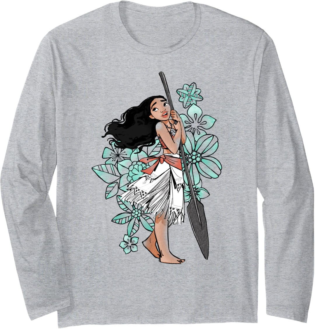Disney Moana Floral Portrait Sketch Langarmshirt