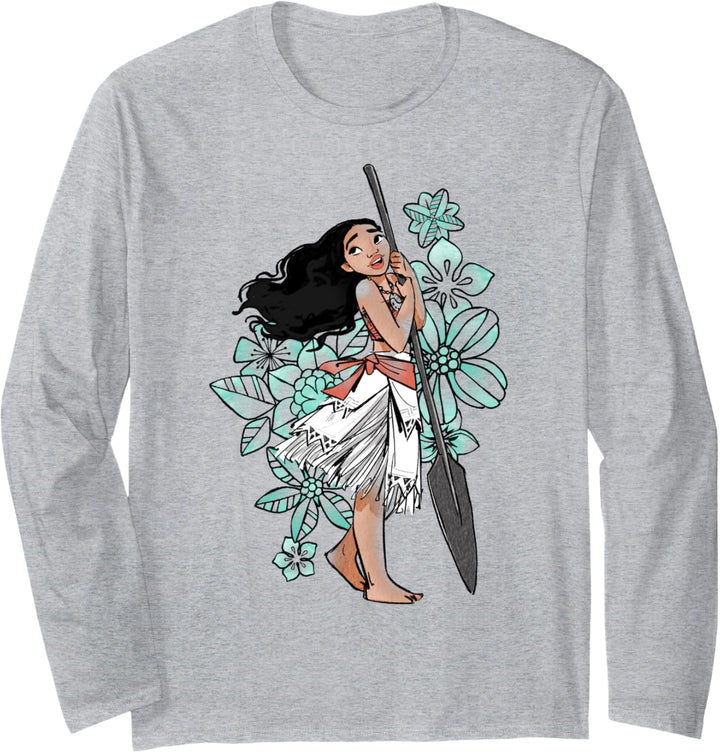 Disney Moana Floral Portrait Sketch Langarmshirt