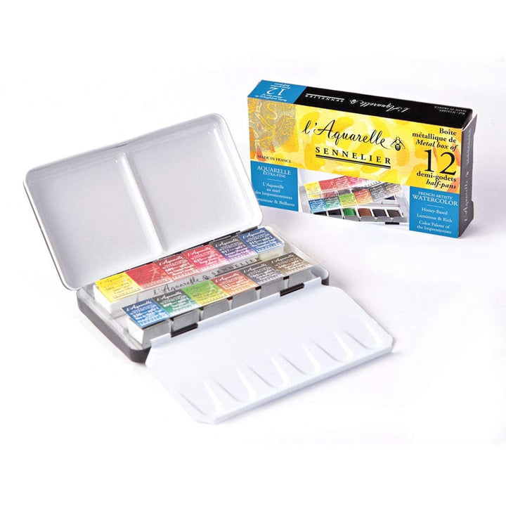 Sennelier Aquarell Zinn Metallic 12-teilig Pocket Set 12 Unité (Lot de 1) gelb, 12 Unité (Lot de 1)