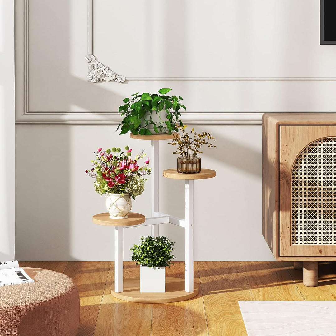 IBUYKE 4 Etagen Holz Pflanzenständer Blumenständer, 52.5cm Hoch Blumenregal Pflanzenregal für Mehrer