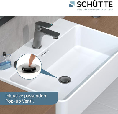 SCHÜTTE 33212 BOSTON Wasserhahn Bad Graphit matt, Waschtischarmatur, Mischbatterie Waschbecken grau,