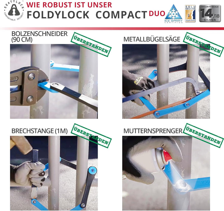 FoldyLock Compact Fahrrad Faltschlösser Set – 2 Fahrradschlösser mit 6 identischen Schlüsseln und Ha
