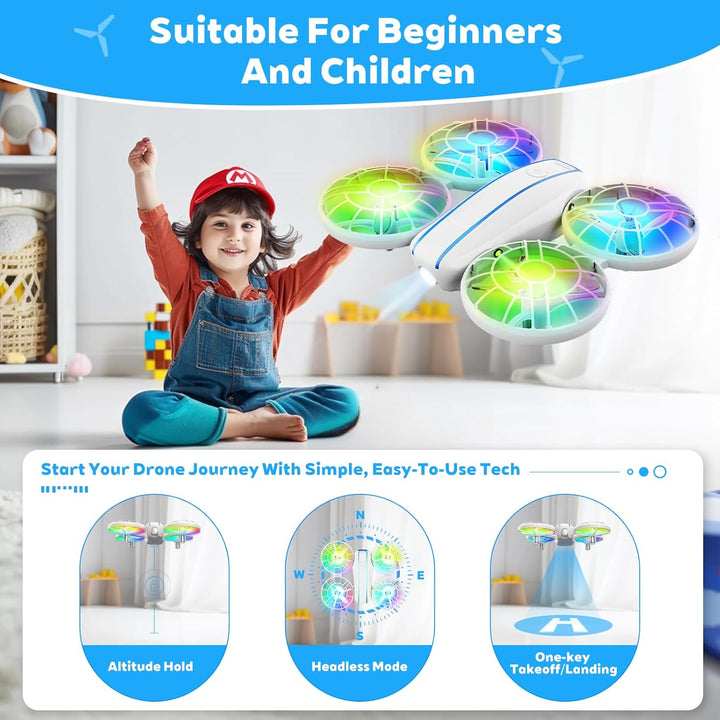 RC Drohne für Kinder und Anfänger, Mini Quadcopter mit LED-Lichtern und 3D-Flips, einfach zu fliegen