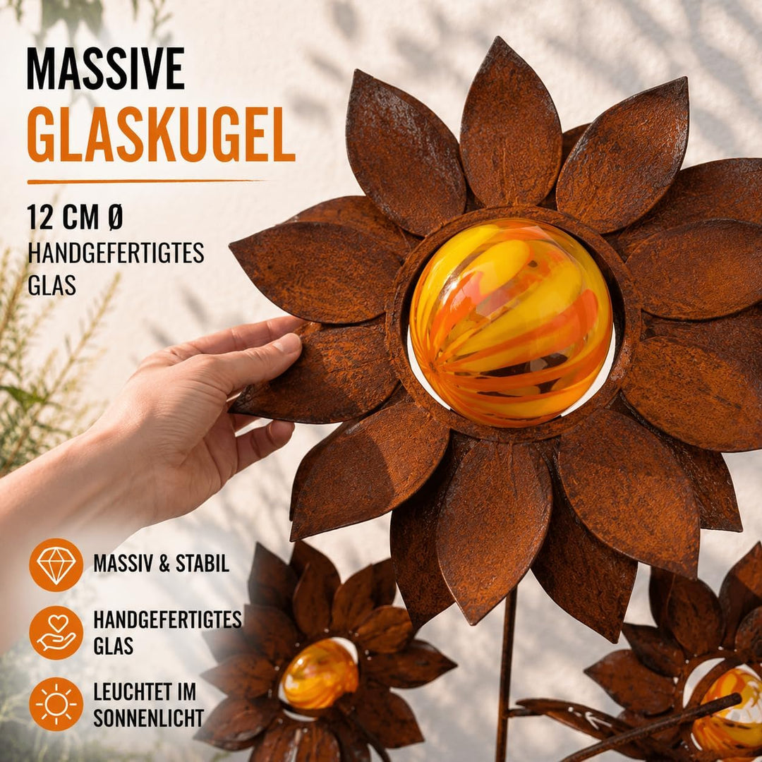 Terma Rost 3D Sonnenblume XXL Gartendeko rost Gartenfigur gross Metallfigur Garten Blumenstecker Dek
