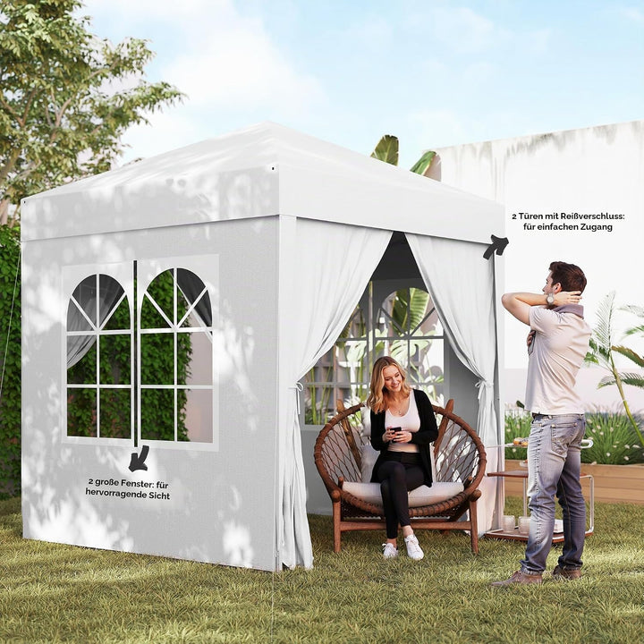 Outsunny Pavillon 3x3m Faltpavillon 4 Seitenwände mit Fenster Tür mit Reissverschluss Festzelt Garte