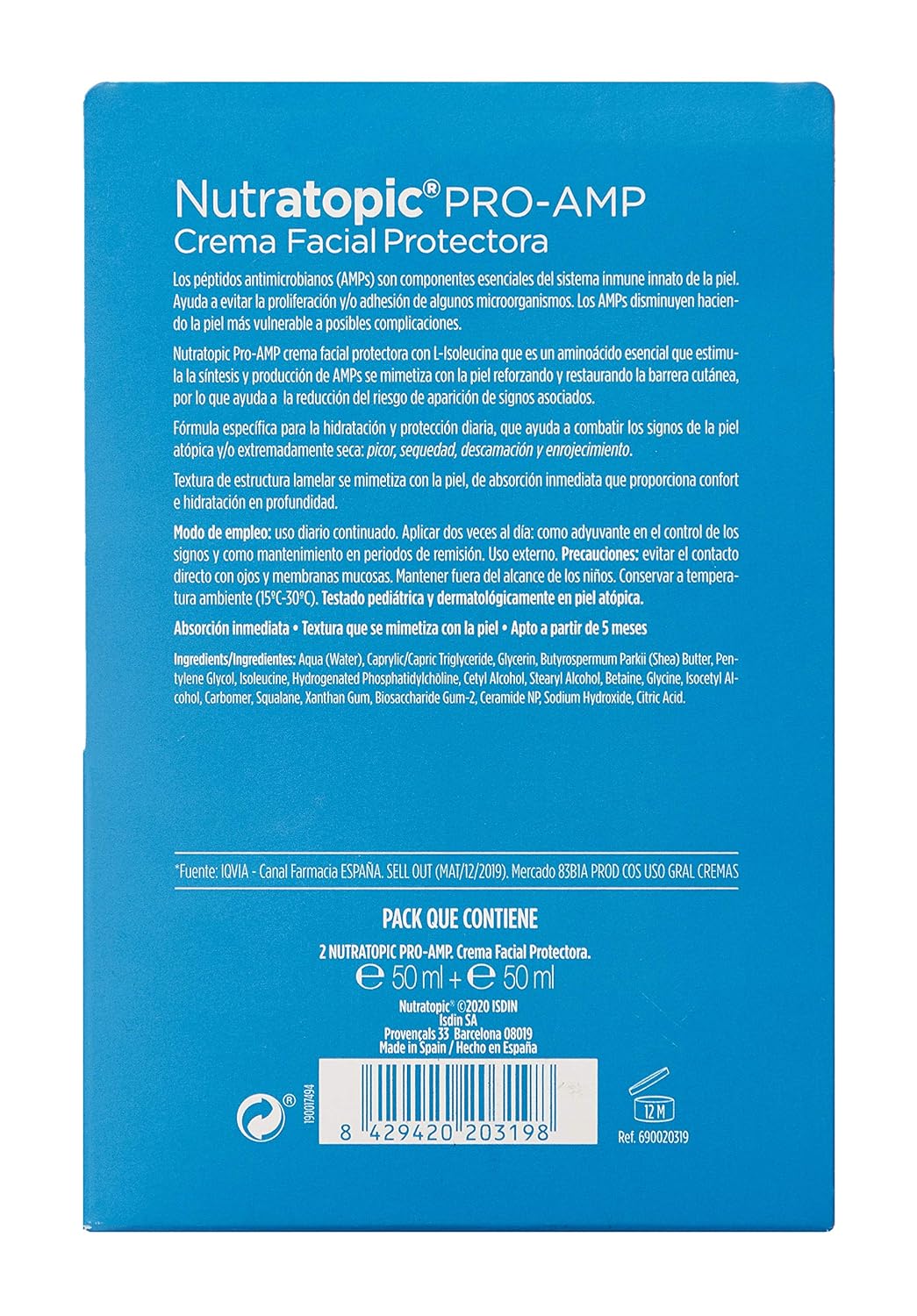 ISDIN Nutratopic Pro-Amp Duplo Gesichtscreme für atopische Haut, 50 ml (2 Stück)
