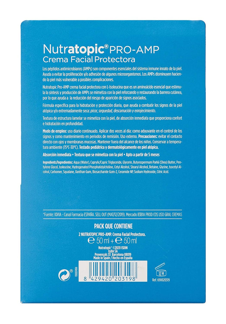 ISDIN Nutratopic Pro-Amp Duplo Gesichtscreme für atopische Haut, 50 ml (2 Stück)