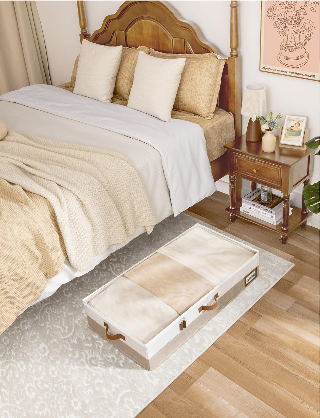 StorageWorks Unterbett Aufbewahrung, grosse Unterbett Aufbewahrungsbox mit Deckel Stoff, faltbare Un