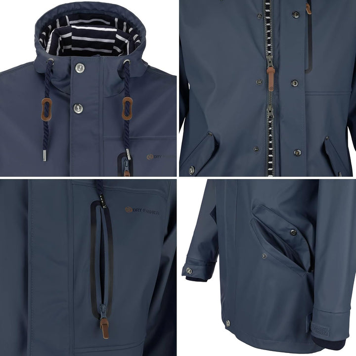 Dry Fashion Herren PU-Parka Lübeck - Regenjacke Herren Wasserdicht Winddicht Reissverschluss Outdoor