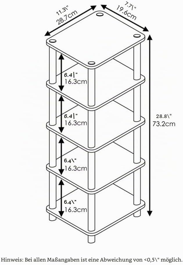 Furinno Regalsystem mit 4 Einschüben, holz, Eiche/Schwarz/Hellbraun, 19.56 x 28.7 x 73.15 cm Eiche /