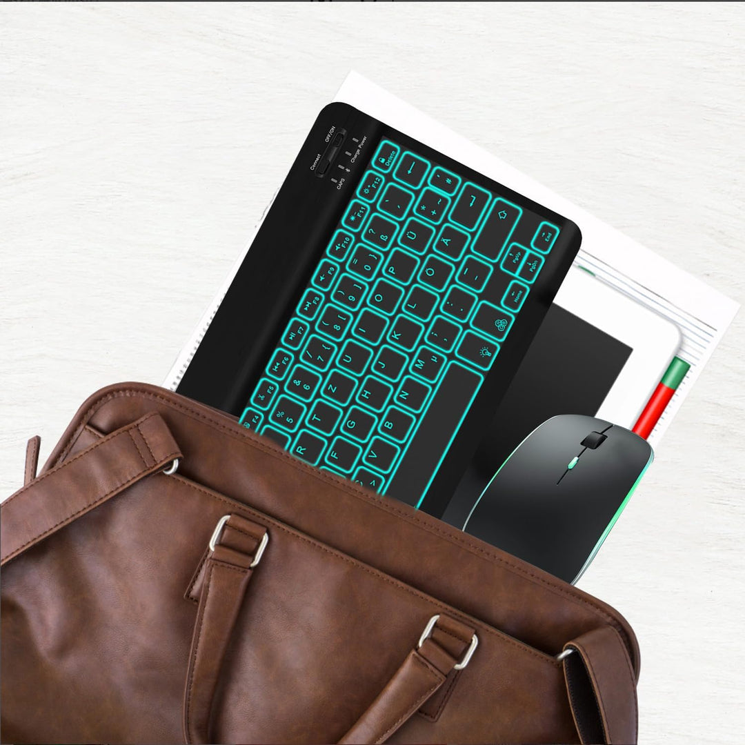 Kabellose Bluetooth Tastatur & Maus mit Hintergrundbeleuchtung, Ultraflache drahtlose Tastatur (Deut