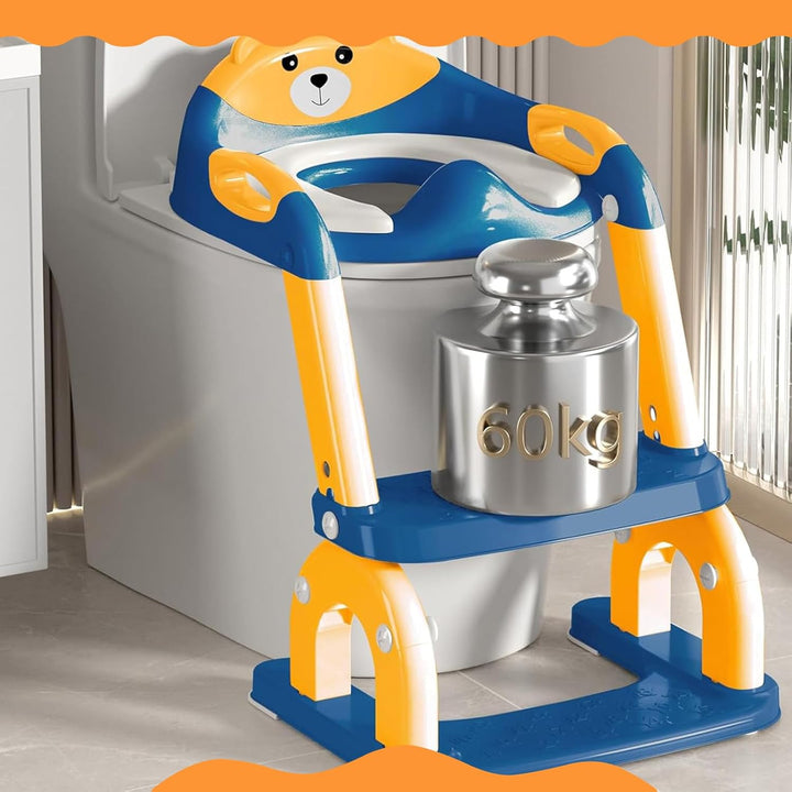 Toilettenleiter für Kinder 8-fach höhenverstellbar, klappbarer 2-in-1 Toilettensitz mit Treppe als T