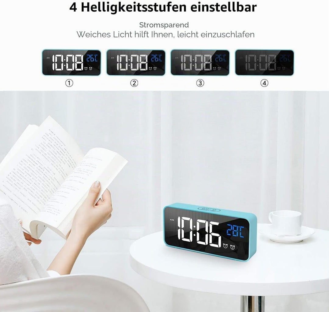 HOMVILLA Wecker, Wecker Digital mit Grosse LED Temperaturanzeige, Digitaler Wecker mit Dual Alarm, S