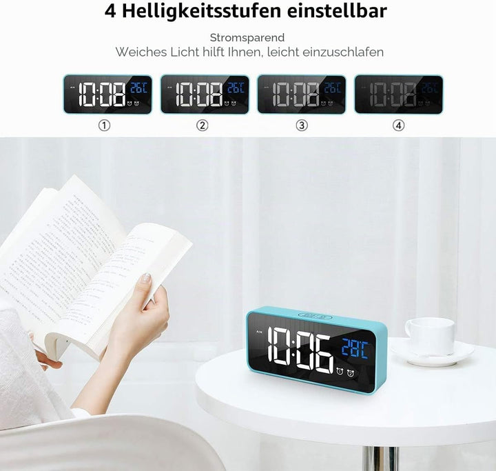 HOMVILLA Wecker, Wecker Digital mit Grosse LED Temperaturanzeige, Digitaler Wecker mit Dual Alarm, S