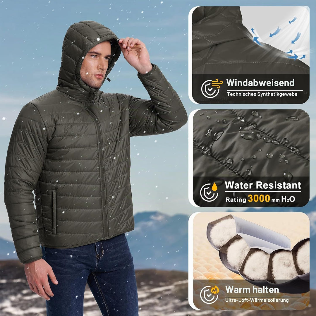 33,000ft Herren Leichte Steppjacke Outdoor Wasserbeständige Übergangsjacke Warme Winterjacke für Män
