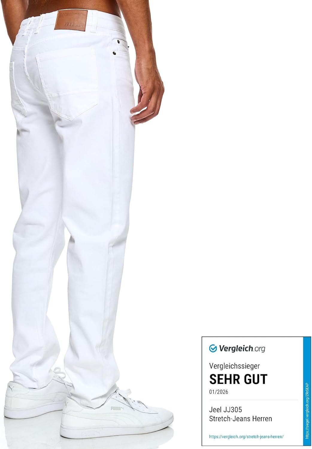 JEEL Herren-Jeans - Regular-Fit Straight-Cut - Stretch - Jeans-Hose Basic Washed 29W / 34L 08-weiss,