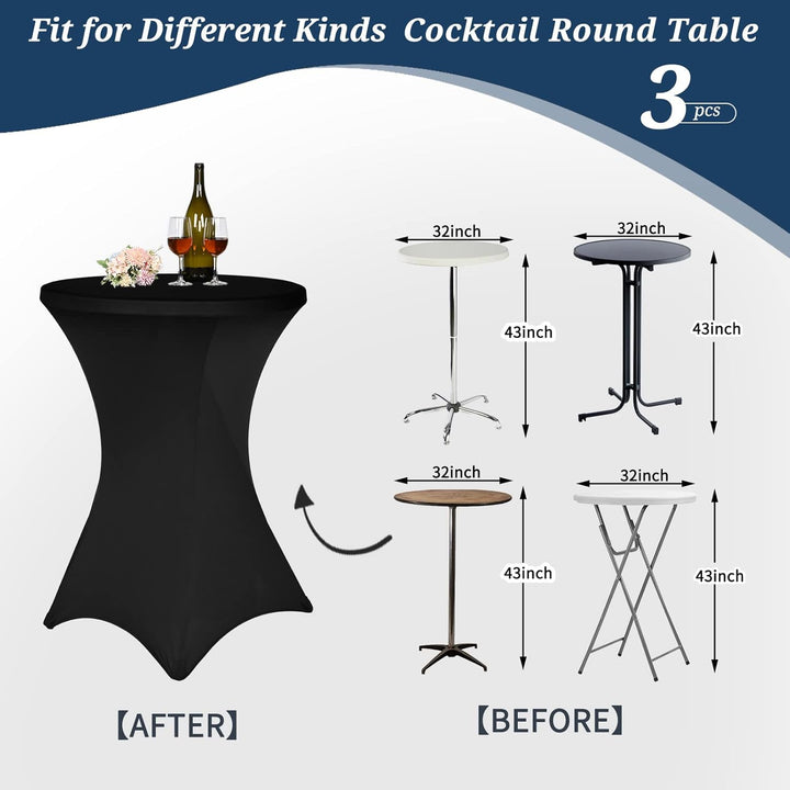3er-Set Schwarz Stretch Stehtisch Husse für Bistrotisch Ø 80-85 cm Spandex Stretch Tischdecke, Verst