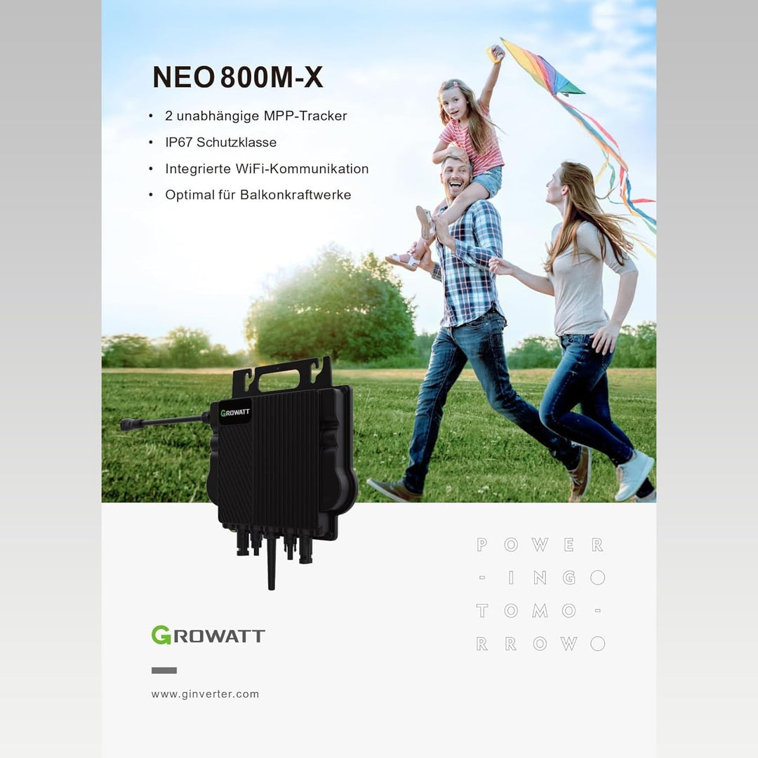 Wechselrichter 800 Watt für Balkonkraftwerk Growatt NEO800M-X (Leistung drosselbar) Wechselrichter N
