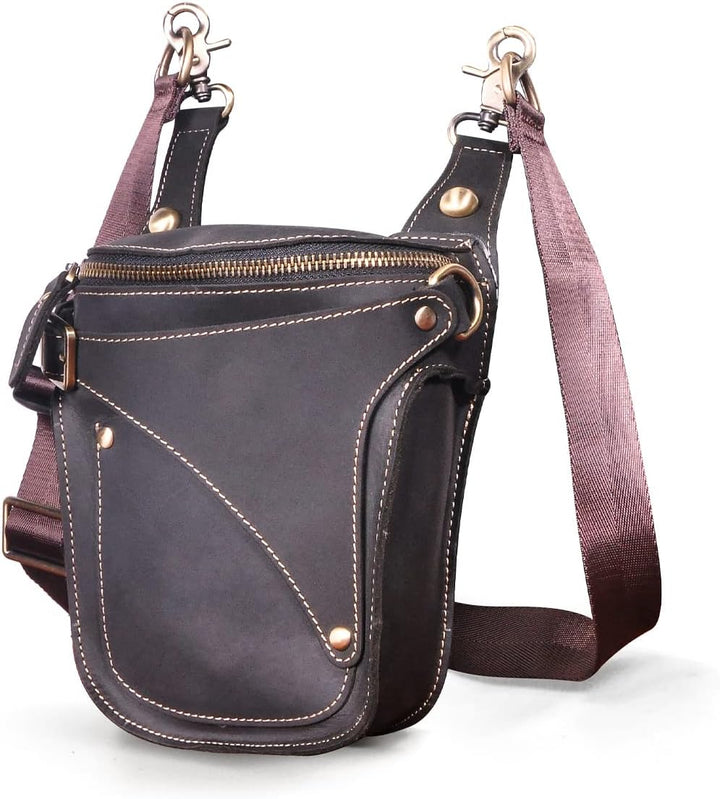 Le'aokuu Herren Leder Motorrad Hüfttasche Messenger Schulter Drop Leg Bag 9326 Dunkelschwarz, 9326 D