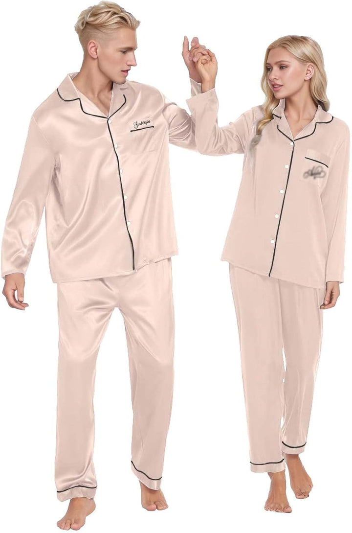 Damen Pyjama Satin Schlafanzug Set,Damen Seidensatin Pyjama Set 2Pcs Langarmhose Chinesischer Stil N