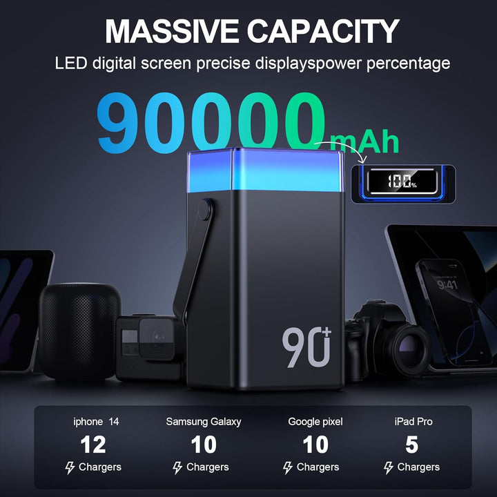 Powerbank 50000mAh mit Kabel, 22,5W PD USB-C Schnellladegerät, Externer Akku mit 3 integrierten Kabe