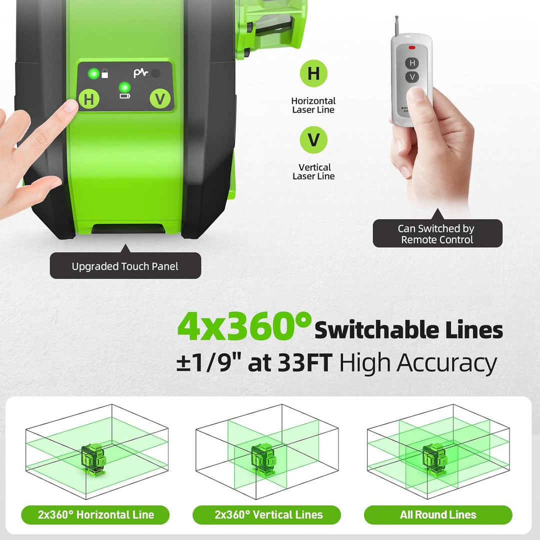 Huepar 4 x 360 Laser-Wasserwaage selbstnivellierend mit 152 cm hohem Stativ, 4D-Laser-Wasserwaage mi
