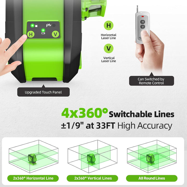 Huepar 4 x 360 Laser-Wasserwaage selbstnivellierend mit 152 cm hohem Stativ, 4D-Laser-Wasserwaage mi