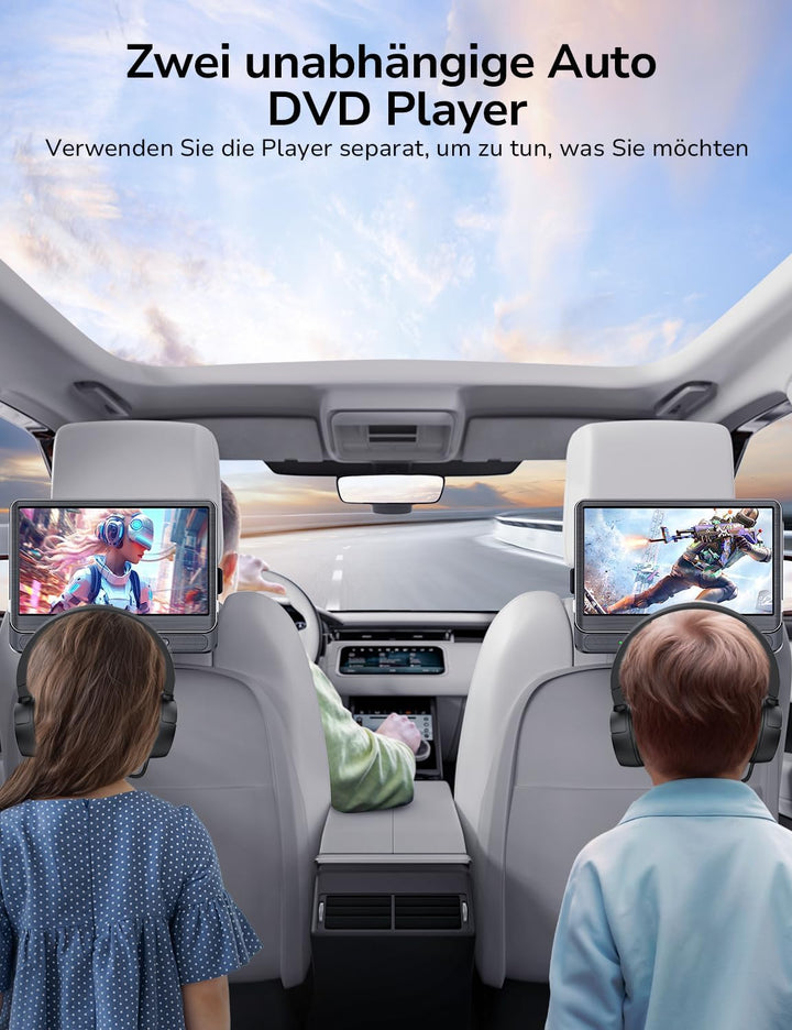 GOnavidio 12" DVD Player Auto 2 Bildschirme, Wiederaufladbar Kopfstütze für Auto mit 1080P HDMI-Eing